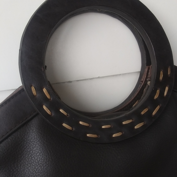 Vintage Liz Claiborne Crazy Horse Round Handle Faux Leather Bag, Dark Brown - Picture 8 of 15